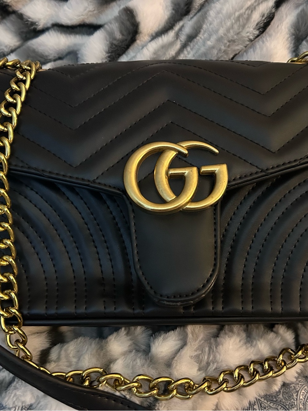 Gucci Black Quilted Leather Shoulder Bag with Gold GG Hardware